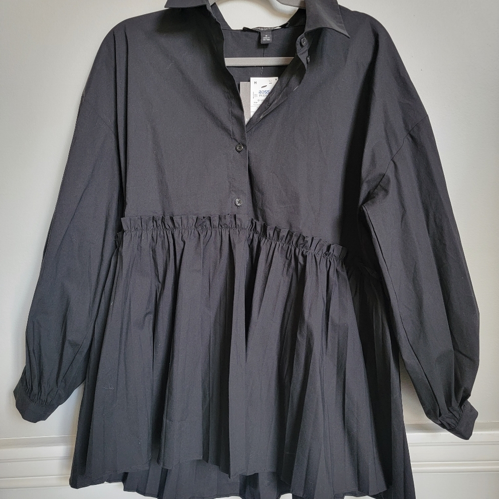 Marc New York Black Baby Doll Bitton Down Blouse